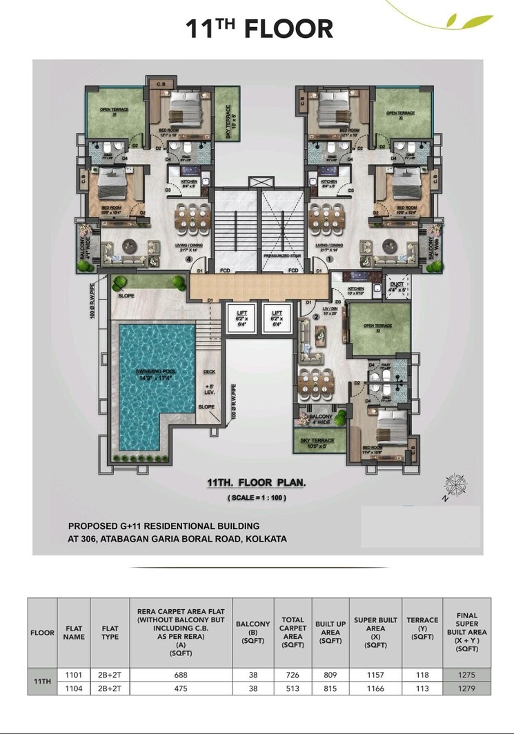 Floor Plan, garia 3 Bedroom 1351 Sq.Ft. Builder Floor In Garia Kolkata 8446396