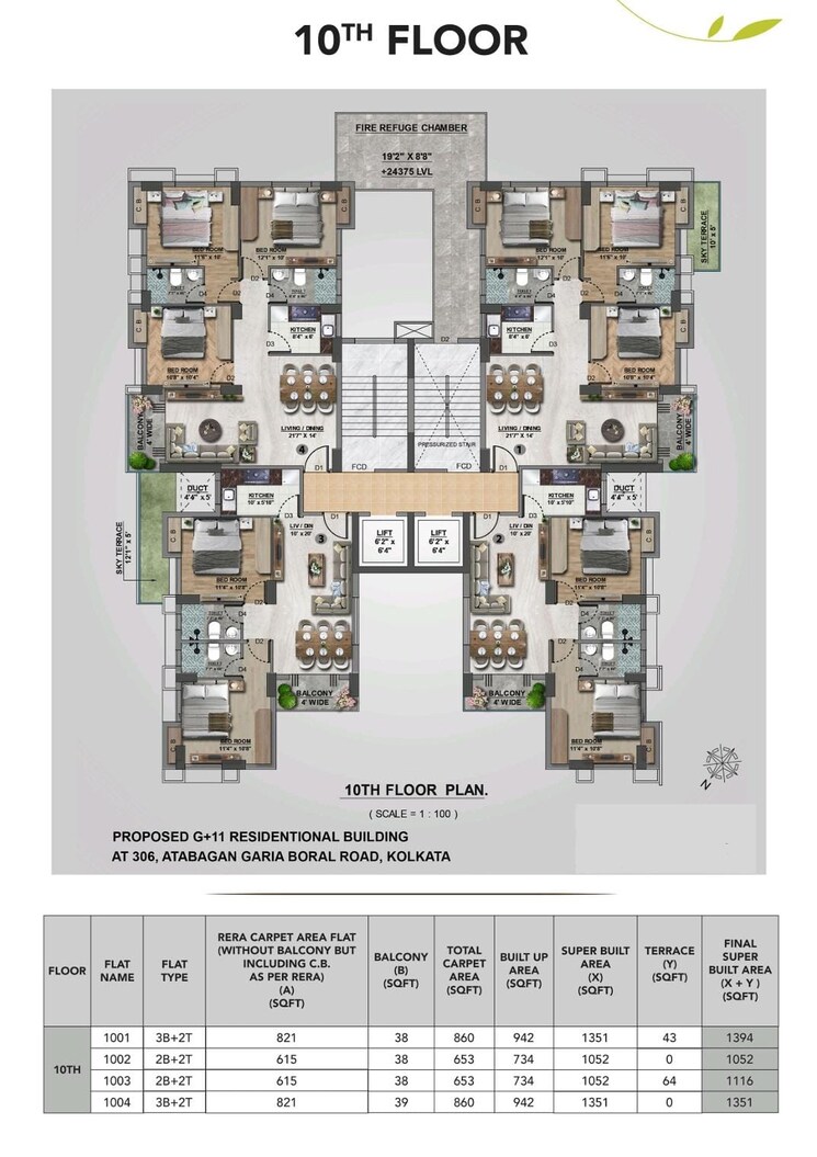 Floor Plan, garia 3 Bedroom 1351 Sq.Ft. Builder Floor In Garia Kolkata 8446396