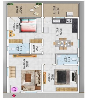 Floor Plan in 2 BHK Apartment at Bachupally – for Sale