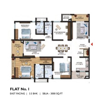 Floor Plan in 4 BHK Apartment at Sumadhura The Olympus, Nanakramguda – for Sale