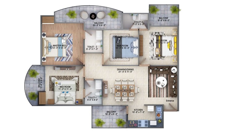 Floor Plan, adore-prima 4 Bedroom 1600 Sq.Ft. Apartment In Sector 72 Faridabad 8457333