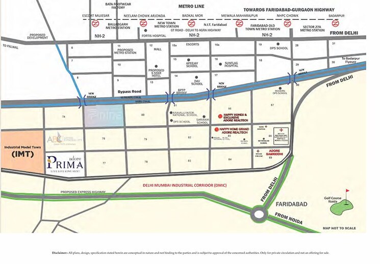 Map Location, adore-prima 4 Bedroom 1600 Sq.Ft. Apartment In Sector 72 Faridabad 8457333