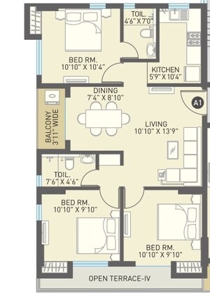 Floor Plan in 3 BHK Apartment at Uttarpara – for Sale