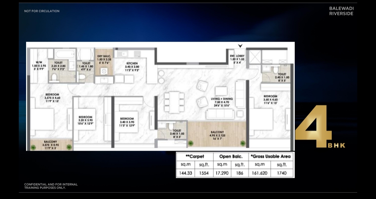 4 BHK + Pooja Room Apartment For Sale in Mantra River Side