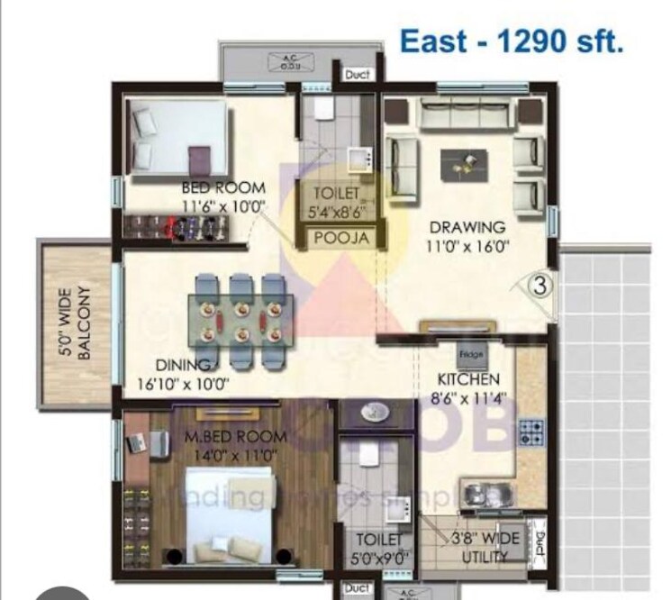 Floor Plan, honer-vivantis 2 Bedroom 1290 Sq.Ft. Apartment In Gopanpally Hyderabad 8486906