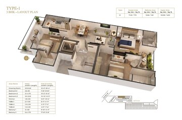 Floor Plan in 3 BHK Apartment at Suncity Vatsal Valley, Gwal Pahari – for Rent