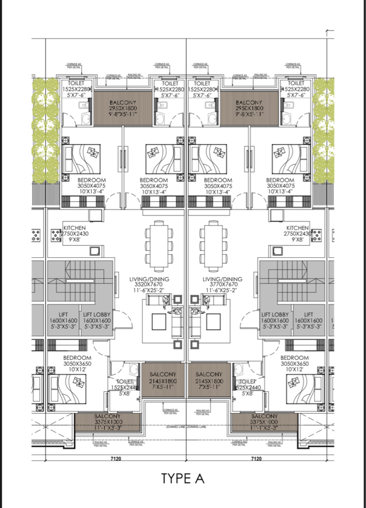 Floor Plan, paras-floret 3 Bedroom 1750 Sq.Ft. Apartment In Sector 59 Gurgaon 8490797