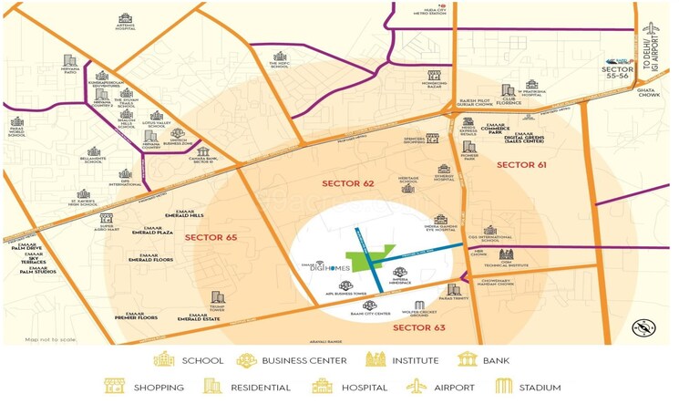 Map Location, emaar-digi-homes 3 Bedroom 2588 Sq.Ft. Apartment In Sector 62 Gurgaon 8493347