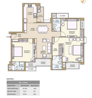 Floor Plan in 3 BHK Apartment at Pahal – for Sale