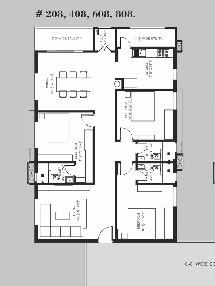 Floor Plan, asr-life-spaces 3 Bedroom 2230 Sq.Ft. Apartment In Petbasheerabad Hyderabad 8494804