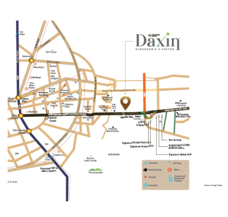 Map Location, signature-global-daxin-vistas 3 Bedroom 1330 Sq.Ft. Builder Floor In Bhondsi Gurgaon 8497278