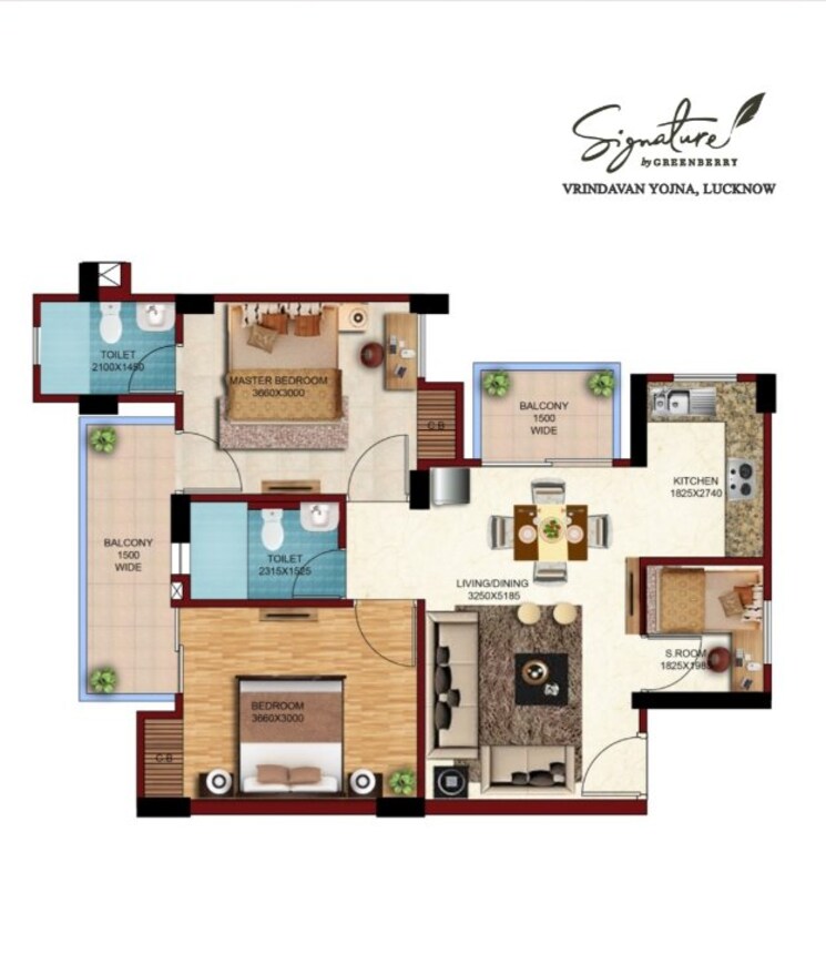 undefined, tejas-greenberry-signatures 2.5 Bedroom 1036 Sq.Ft. Apartment In Vrindavan Yojna Lucknow 8502164