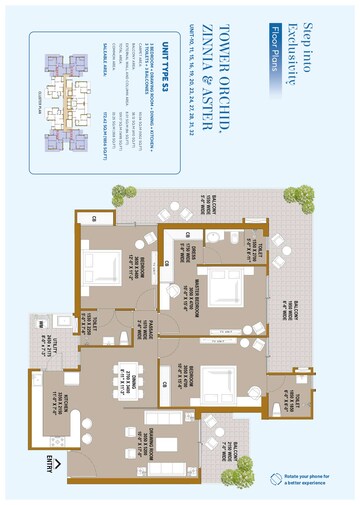 Floor Plan in 3 BHK Apartment at SKA Estate, Eta Ii Greater Noida – for Sale