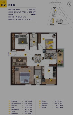 Floor Plan in 3 BHK Apartment at Elegant Nivasa, Kollur – for Sale