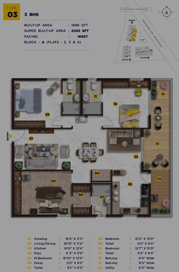 Floor Plan in 3 BHK Apartment at Elegant Nivasa, Kollur – for Sale