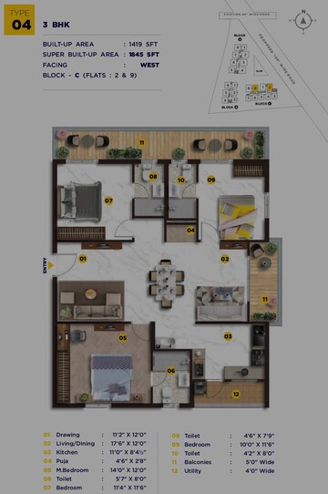 Floor Plan in 3 BHK Apartment at Elegant Nivasa, Kollur – for Sale