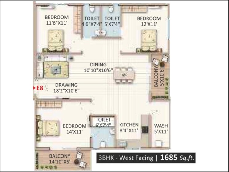 undefined, candeur-landmark 3 Bedroom 1685 Sq.Ft. Apartment In Varthur Bangalore 8511695