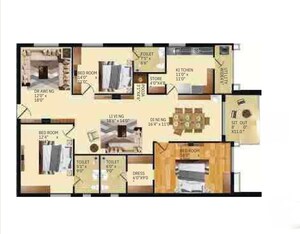 Floor Plan in 3 BHK Apartment at Vamsiram West Wood, Tolichowki – for Sale