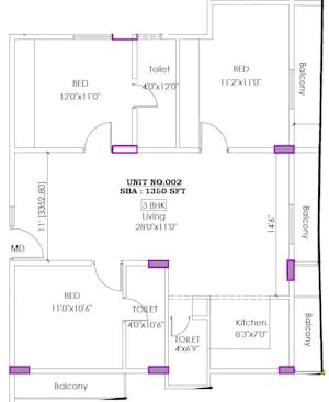 Bedroom in 3 BHK Apartment at Off Sarjapur Road – for Sale