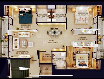 Floor Plan in 3 BHK Apartment at Dhakoli Village – for Sale