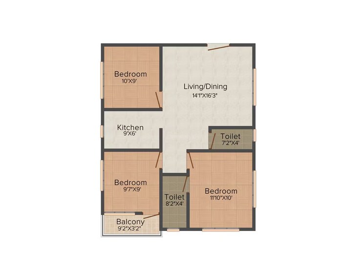 Floor Plan, pacific-point 3 Bedroom 1132 Sq.Ft. Apartment In Garia Kolkata 8519223