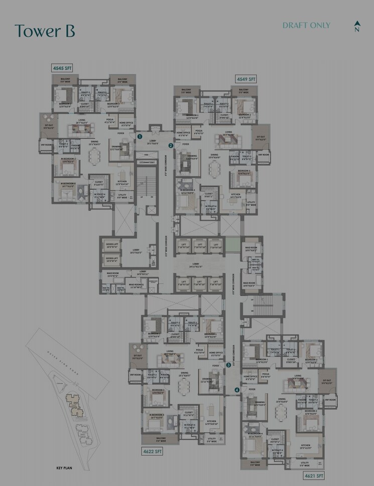 Floor Plan, kokapet 4 Bedroom 4545 Sq.Ft. Apartment In Kokapet Hyderabad 8524472