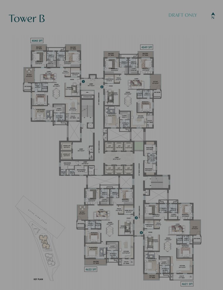 Floor Plan, kokapet 4 Bedroom 4545 Sq.Ft. Apartment In Kokapet Hyderabad 8524472