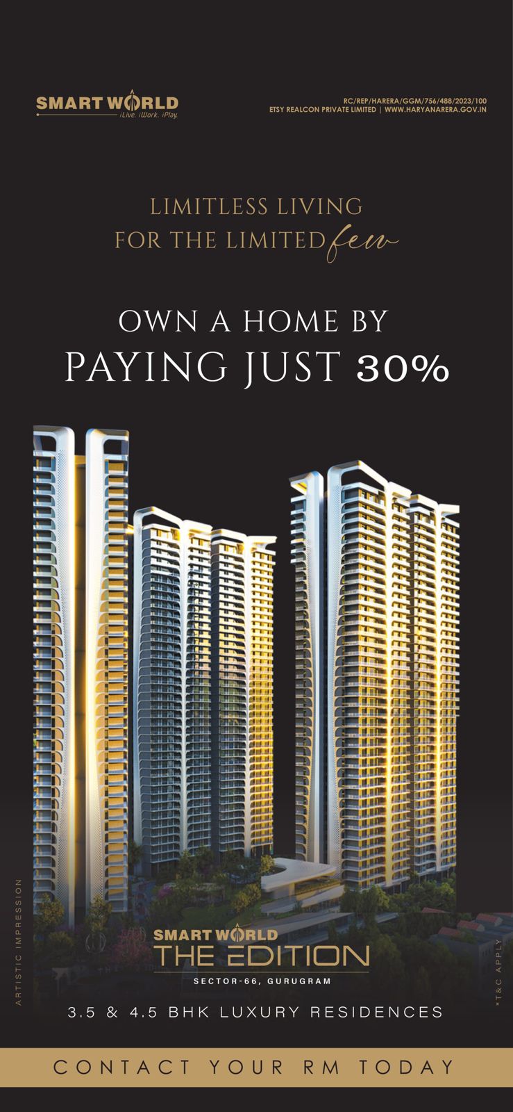 3 BHK + Pooja Room,Servant Room,Study Room,Extra Room Apartment For Sale in Smart World The Edition