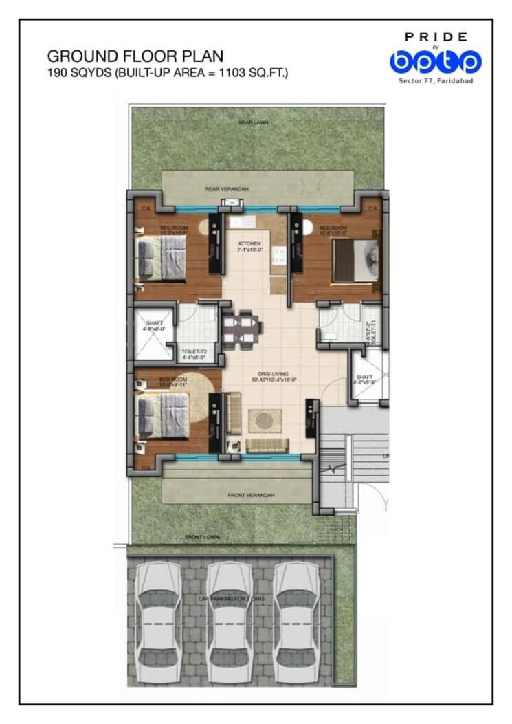 undefined, bptp-parkland-pride 3 Bedroom 1103 Sq.Ft. Builder Floor In Sector 77 Faridabad 8527821
