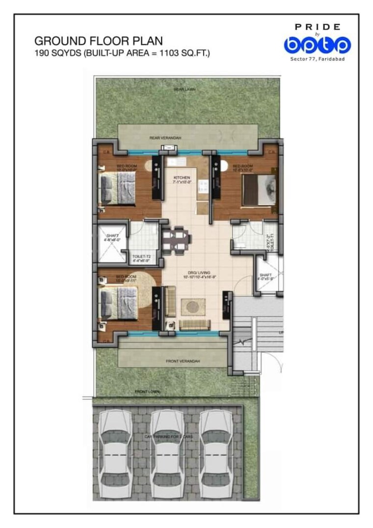 undefined, bptp-parkland-pride 3 Bedroom 1103 Sq.Ft. Builder Floor In Sector 77 Faridabad 8527821