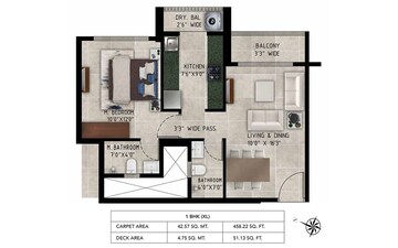 Floor Plan in 1 BHK Apartment at Ajmera Crosstown One, Kalyan West – for Sale