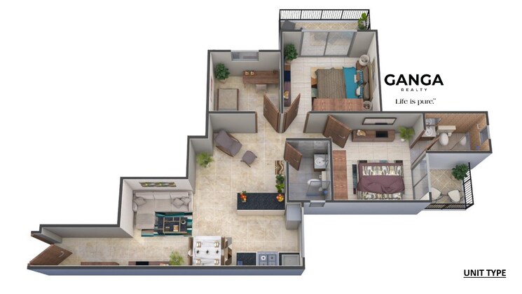 Floor Plan, ganga-tathastu 2 Bedroom 646 Sq.Ft. Apartment In Sohna Sector 5 Gurgaon 8540458
