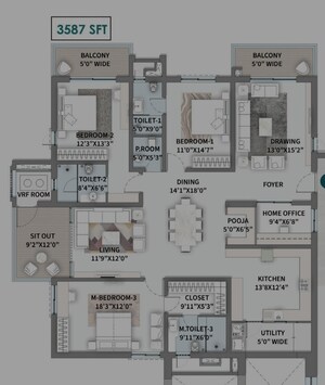 Floor Plan in 3 BHK Apartment at Kokapet – for Sale