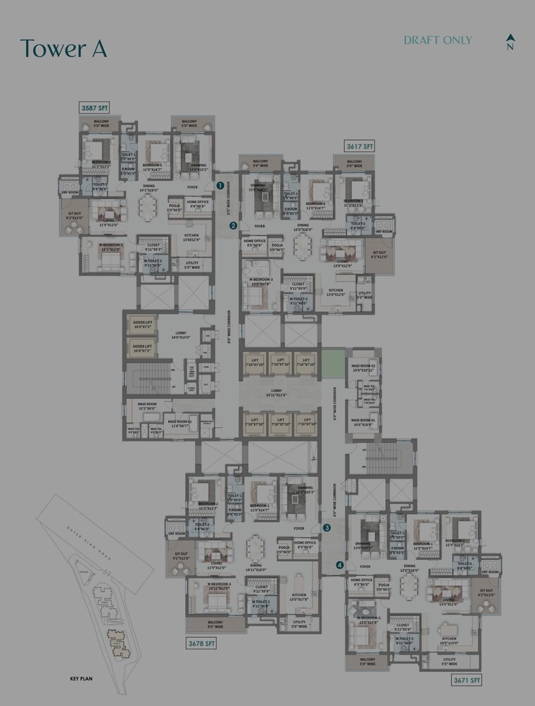 Floor Plan, kokapet 3 Bedroom 3587 Sq.Ft. Apartment In Kokapet Hyderabad 8540976