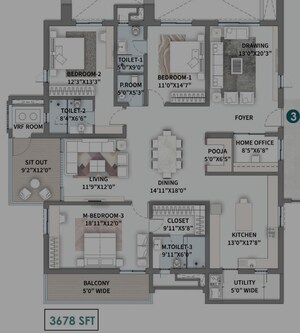 Floor Plan in 3 BHK Apartment at Kokapet – for Sale