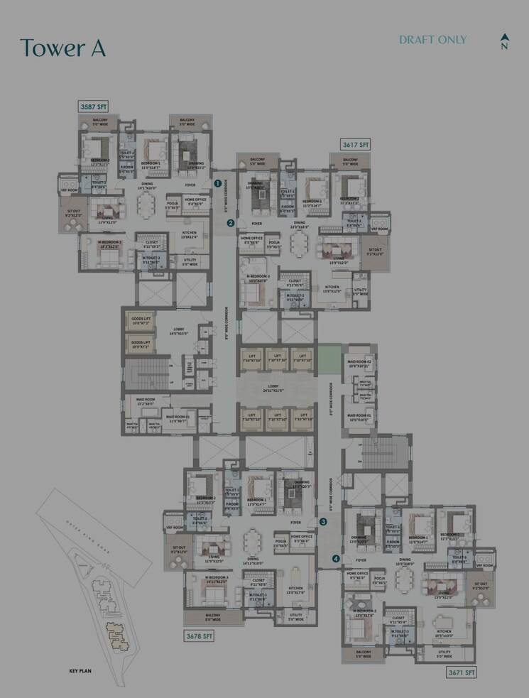 Floor Plan, kokapet 3 Bedroom 3678 Sq.Ft. Apartment In Kokapet Hyderabad 8541065