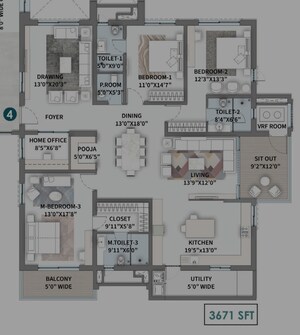 Floor Plan in 3 BHK Apartment at Kokapet – for Sale