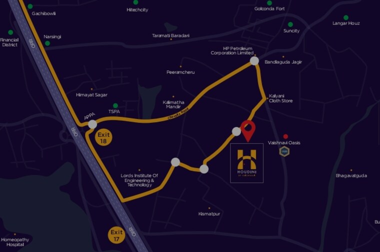 Map Location, vaishnavi-houdini 2 Bedroom 1403 Sq.Ft. Apartment In Bandlaguda Jagir Hyderabad 8541265