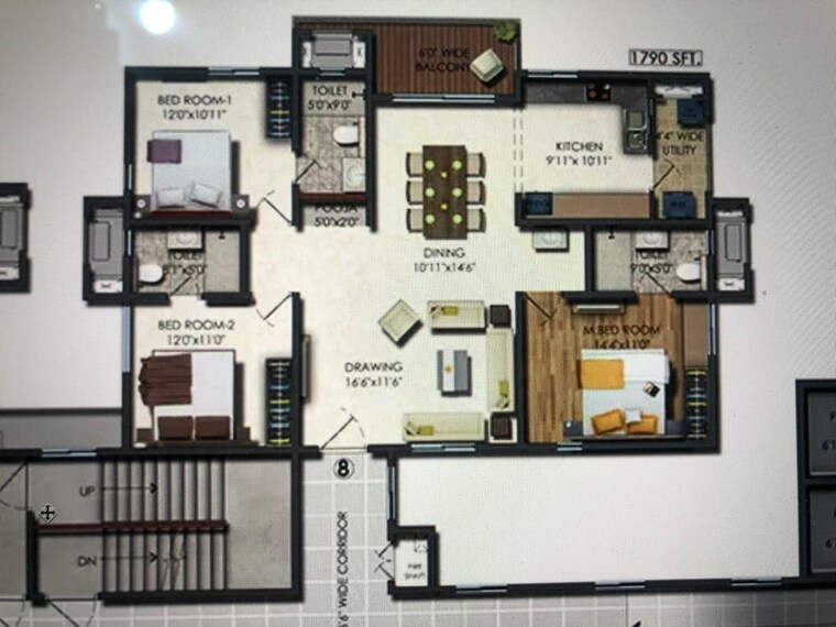 Floor Plan, aparna-sarovar-zenith 3 Bedroom 1790 Sq.Ft. Apartment In Nallagandla Hyderabad 8542575