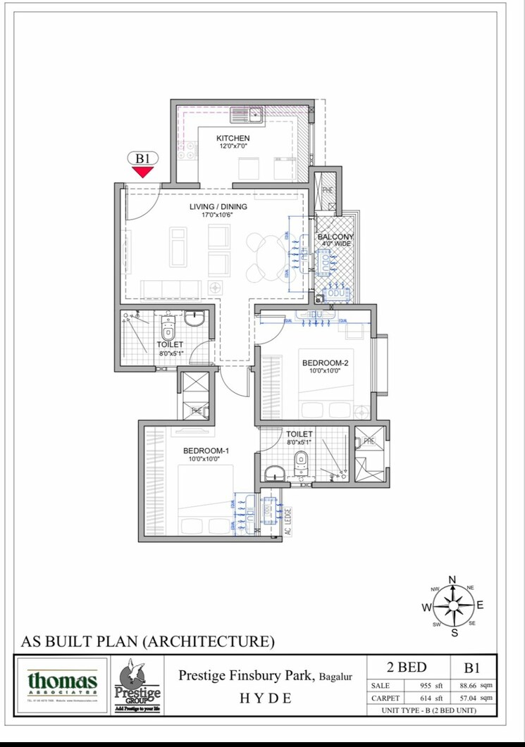 Floor Plan, prestige-finsbury-park-hyde 2 Bedroom 960 Sq.Ft. Apartment In Bagaluru Bangalore 8545876