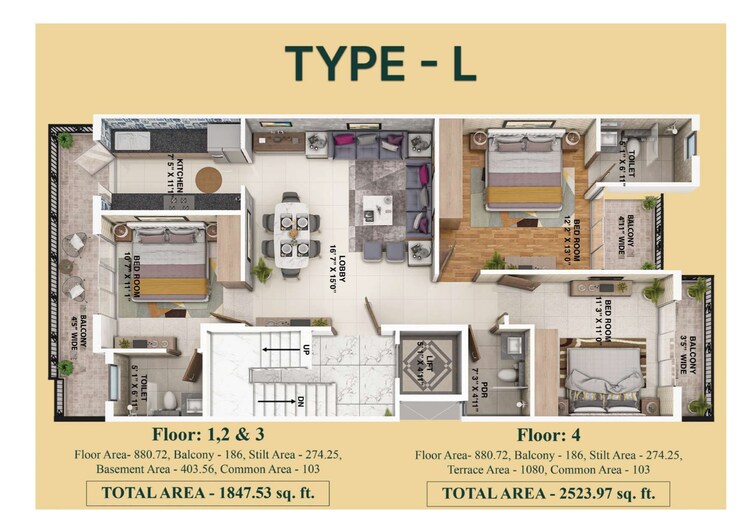Floor Plan, rof-pravasa 3 Bedroom 1970 Sq.Ft. Builder Floor In Sector 88a Gurgaon 8550215
