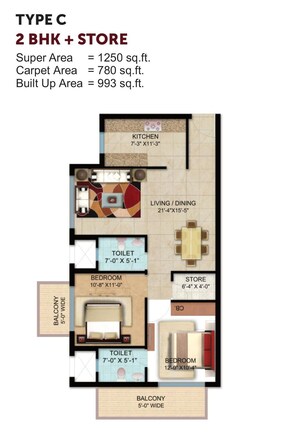 Floor Plan in 2.5 BHK Apartment at Omaxe Hazratganj Residency, Gomti Nagar – for Sale
