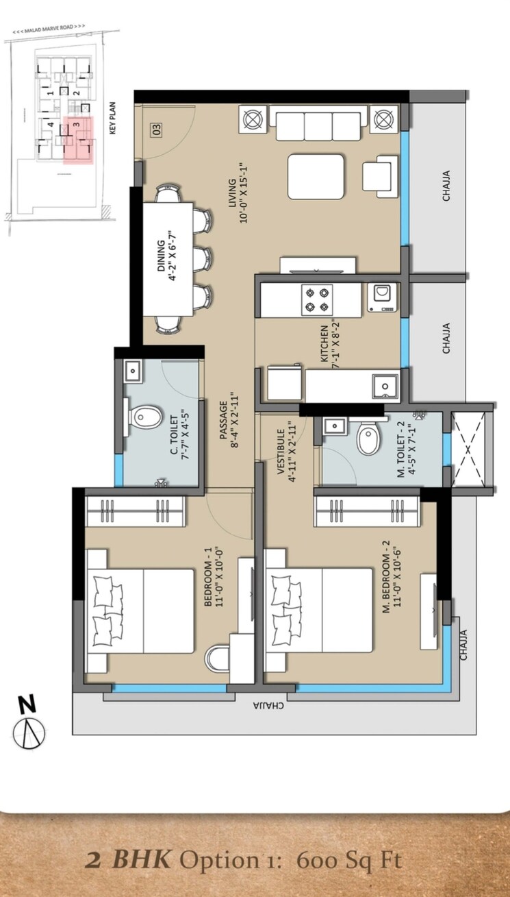 Floor Plan, malad west 3 Bedroom 821 Sq.Ft. Apartment In Malad West Mumbai 8552678