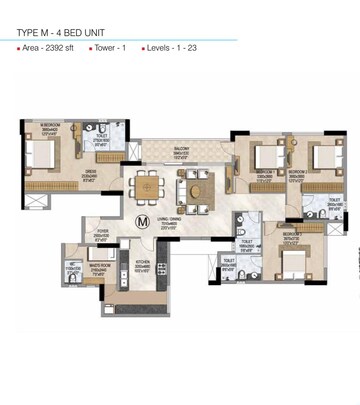 Floor Plan in 4 BHK Villa at Prestige Misty Waters, Hebbal – for Sale