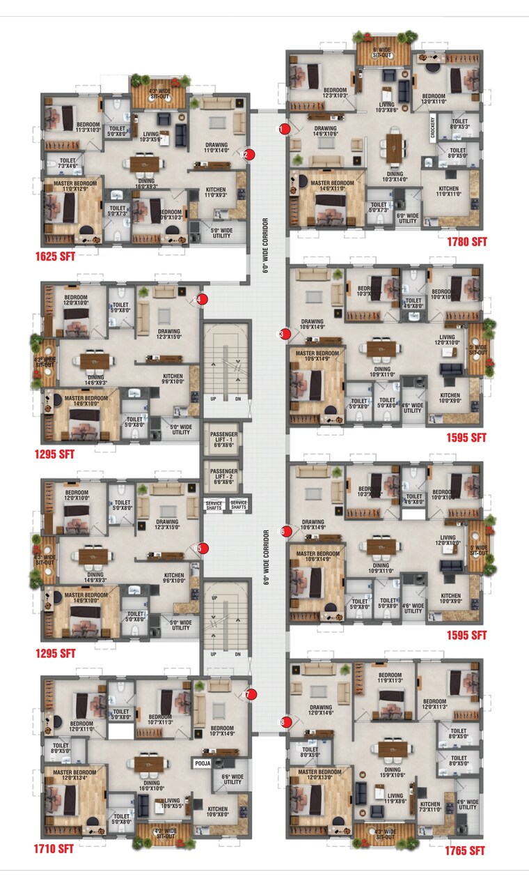 Floor Plan, rk-oxygen-valley 3 Bedroom 1780 Sq.Ft. Apartment In Mallampet Hyderabad 8558947