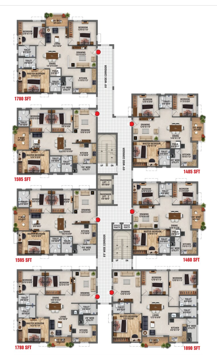 Floor Plan, rk-oxygen-valley 3 Bedroom 1780 Sq.Ft. Apartment In Mallampet Hyderabad 8558947