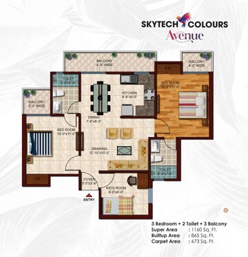 Floor Plan in 2 BHK Apartment at Skytech Colour Avenue, Sector 10 Greater Noida – for Sale