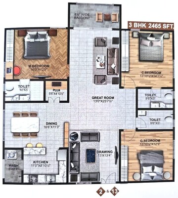 Floor Plan in 3 BHK Apartment at Tamra Asteria, Bandlaguda Jagir – for Sale