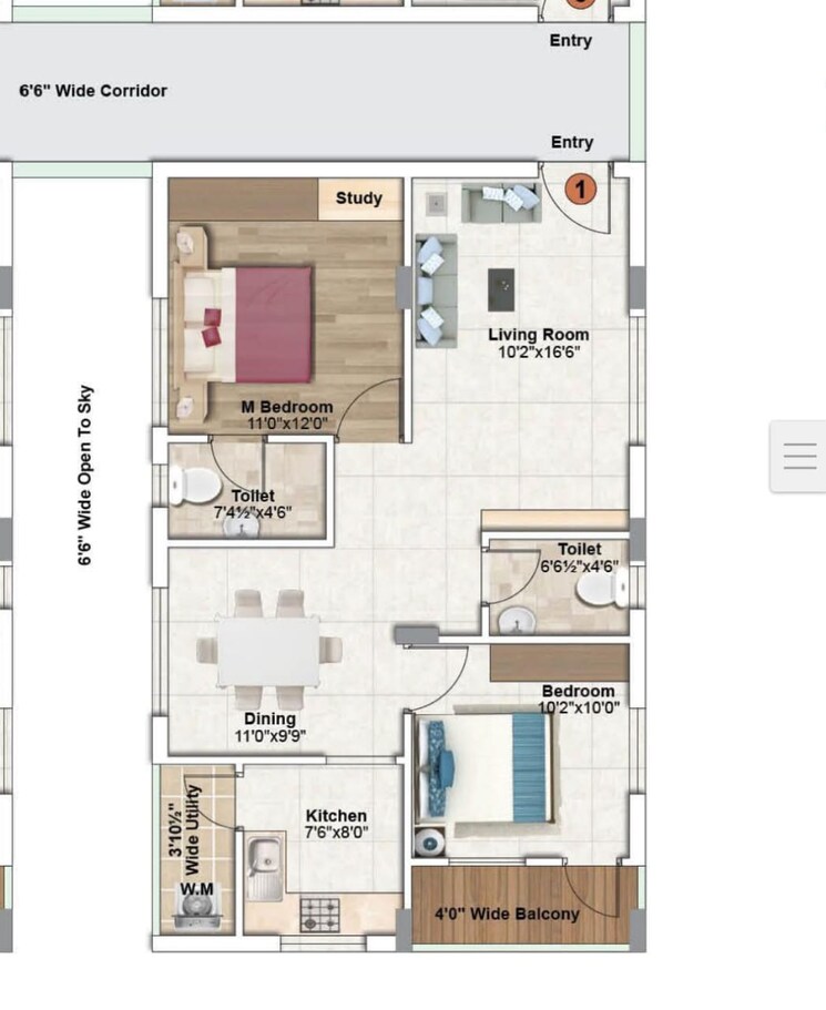 Floor Plan, rng-supra-avenue 2 Bedroom 1063 Sq.Ft. Apartment In Bowrampet Hyderabad 8561544