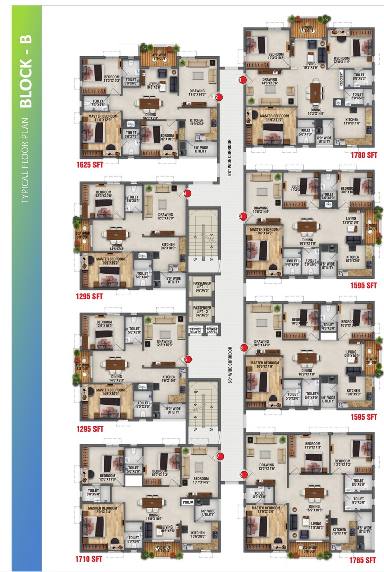 Floor Plan, bachupally 3 Bedroom 1920 Sq.Ft. Apartment In Bachupally Hyderabad 8561718